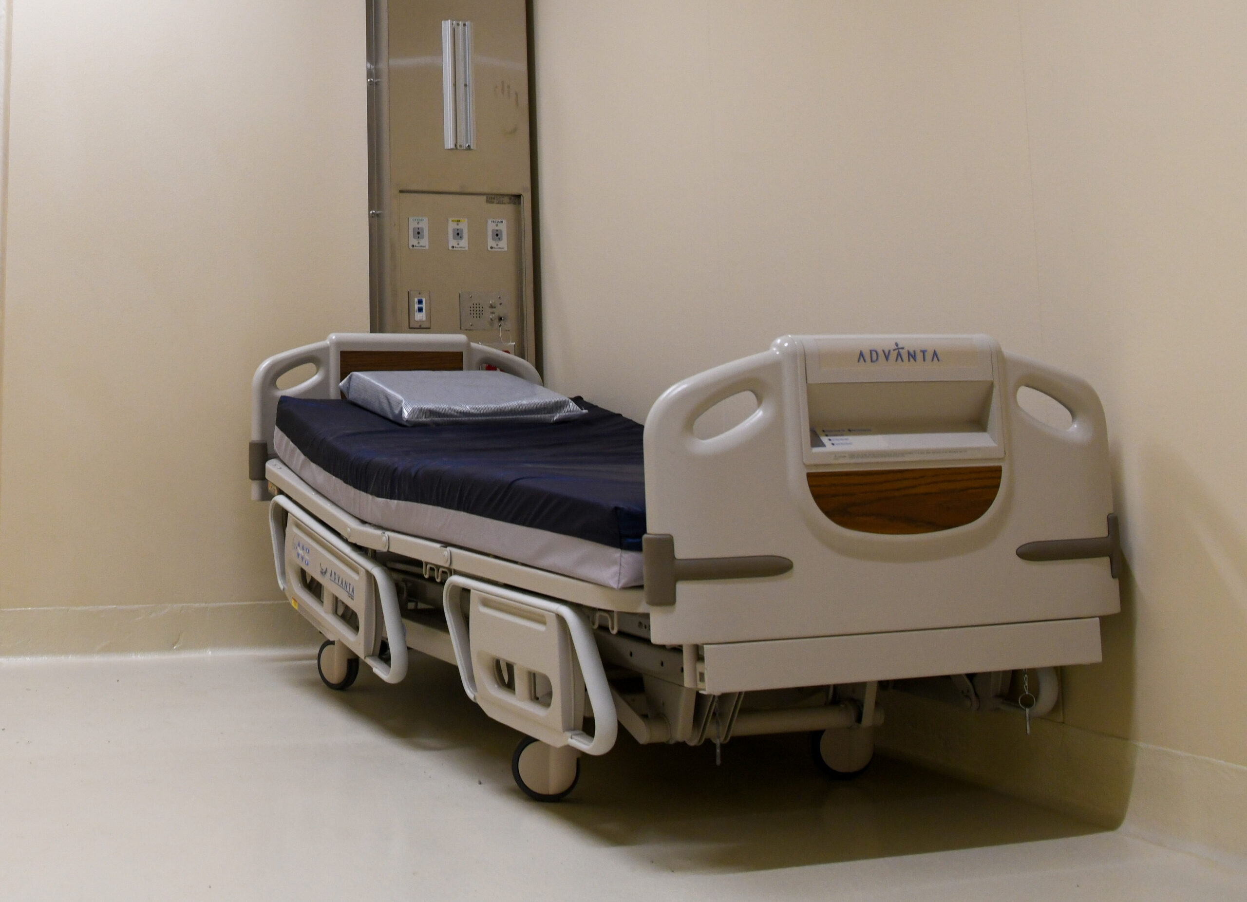 A hospital bed at the Utah State Correctional Facility